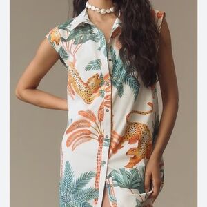 Anthropologie x Maeve The Lillian Cap-Sleeve Button-Front Midi Dress XS/S